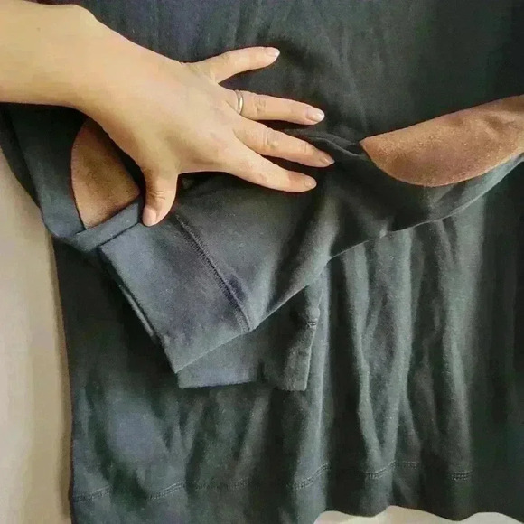 Lauren / Ralph Lauren - Black 100% Cotton Sweater - Suede Elbow Patches - Medium - Picture 3 of 10